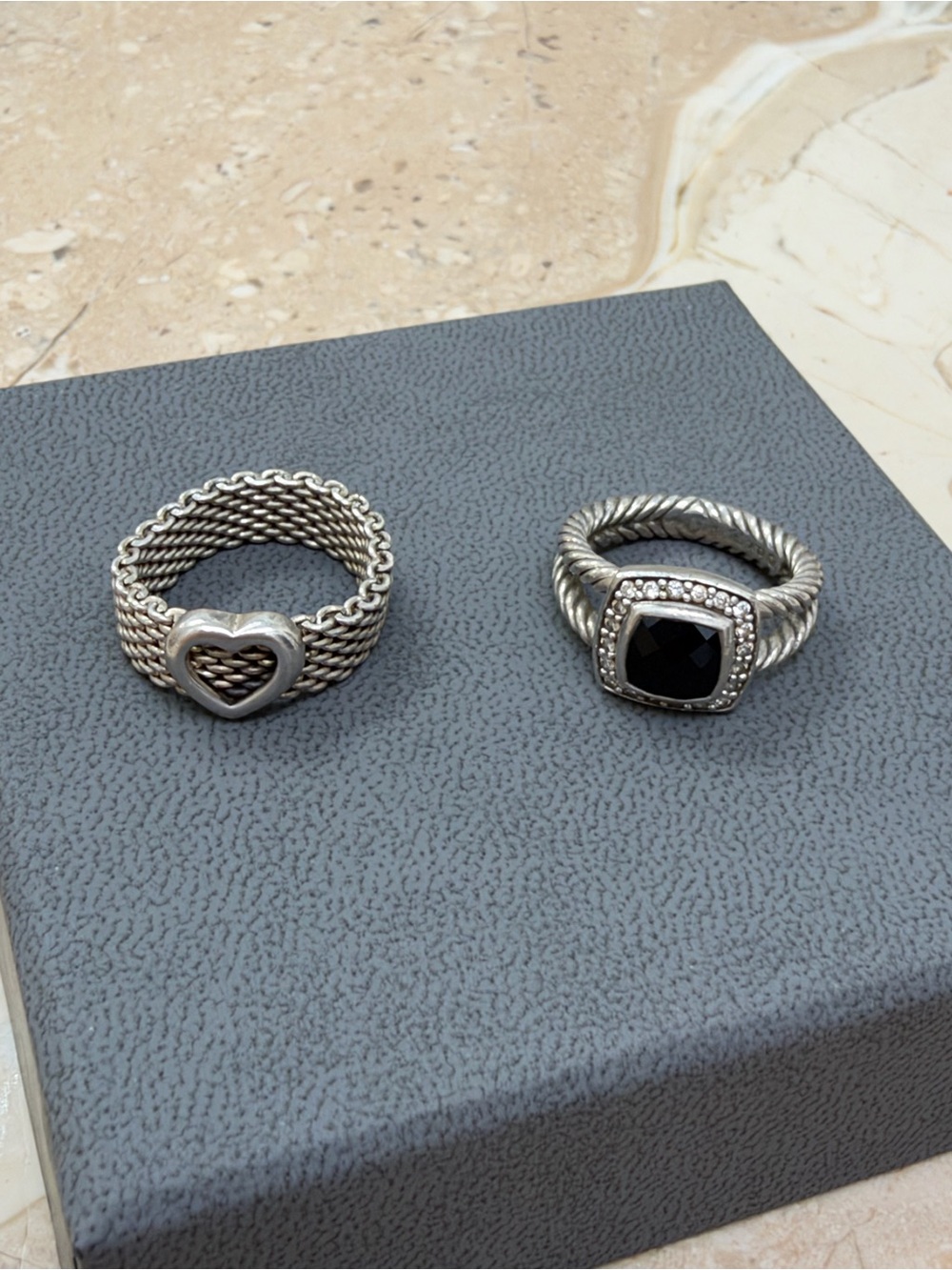Tiffany's Silver Heart and David Yurman Black Stone Rings - Women's Jewelry